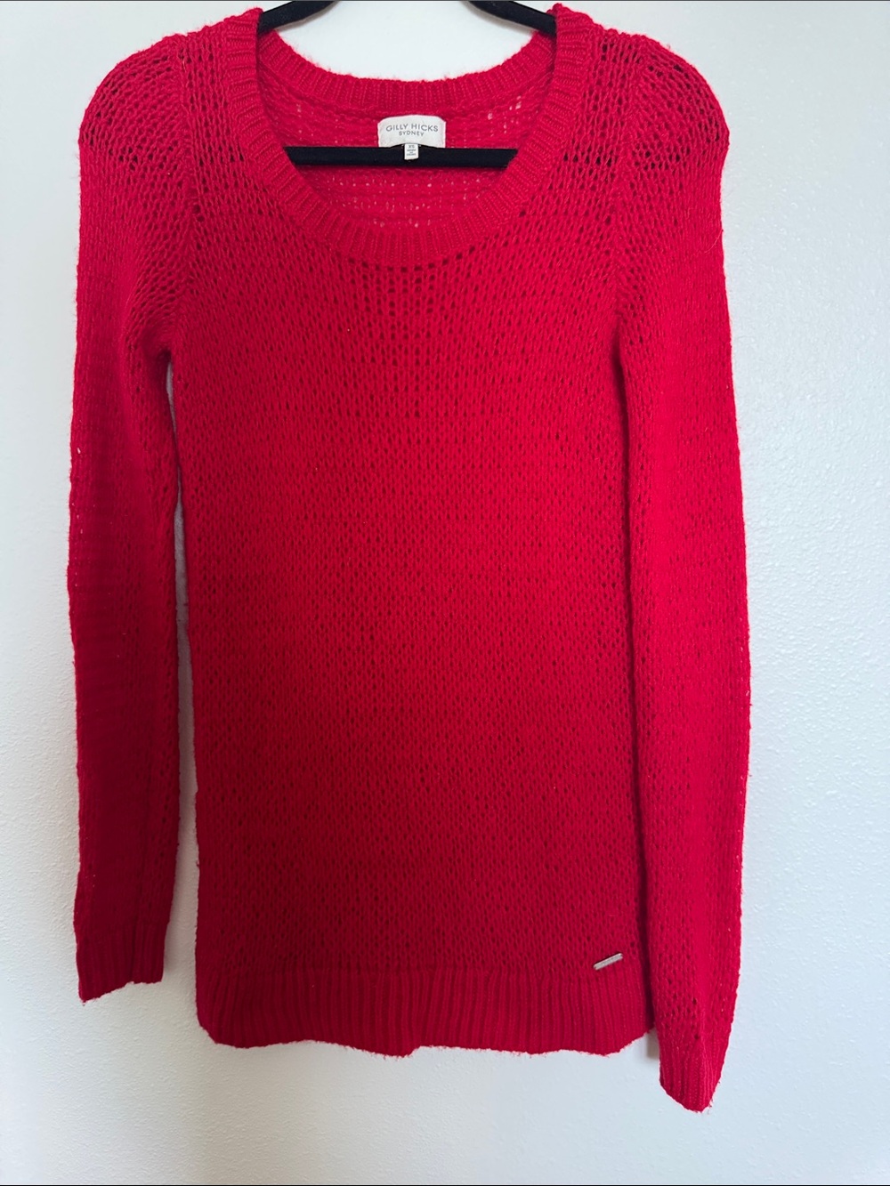 Gilly Hicks Red Open-Knit Crewneck Sweater